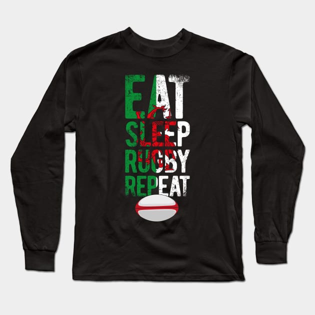 Eat sleep rugby repeat Wales rugby Long Sleeve T-Shirt by Bubsart78